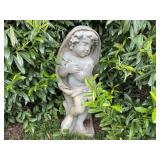 Garden Baby Sculpture and Small Concrete Birdbath