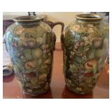 Pair of Painted Ceramic Urns