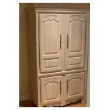 Oak Whitewashed Armoire w/ Retractable Top Doors