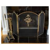 Black Marble and Brass Fireplace Screen and Set