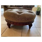 Tufted Fabric & Wood Round Ottoman