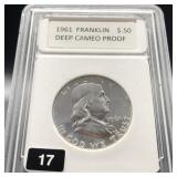 1961 FRANKLIN SILVER PROOF - DEEP CAMEO