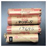1969-S - 1974-S PENNIES - 4 ROLLS