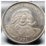 CHRISTMAS SILVER ROUND - ONE OUNCE 1991
