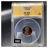 1992 S PROOF 69 DCAM CENT: ANACS