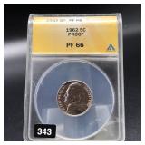 1962 PROOF JEFFERSON NICKEL PF 66: ANACS