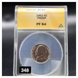 1962 PROOF JEFFERSON NICKEL Ppf 64: ANACS