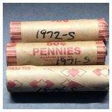 ROLLS 1971-S,1972-S,1974-S LINCOLN CENTS