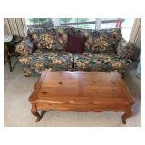 Floral Couch and All Wood Coffee Table