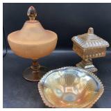 Vintage Stretch Glass Lidded Candy Jar & more