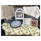 Vintage Bedding, Wicker Table & more