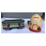 Vintage Tin Mechanical Train & Bank