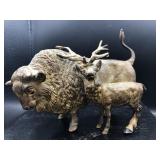 200 Year Old Bronze Buffalo & Deer