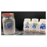Vintage Set of 3 Milk Glass Dutch Theme Jars
