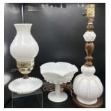 Vintage Milk Glass Electric Lamps & Compote
