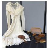 Vintage Ladies Dress & Amber Celluloid Boudoir Set