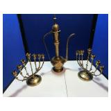3 Pieces of Brass: Pitcher & Candle Holders
