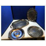 4 Various Sized & Pattern Silver Plate Serving Tra
