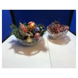2 Clear Glass Bowls: 1 Glass Grapes & 1 W/ Ornamen