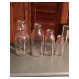 (4) pcs Vintage milk bottles Curles Neck ++