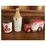 3 pcs Early Stoneware Beer bottle, Garrett snuff