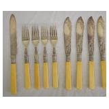 9 pcs. Bone Handle Silver Plate Knives & Forks