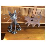 Pair of metal cats, Folk Art, & weather vein top