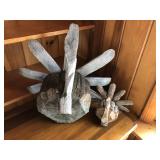 Pair of handmade carved turkeys of logs