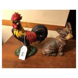 Pair of Cast Iron pcs.  Dog Bank, & Rooster door s