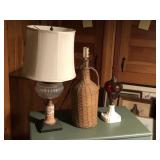 3pcs vintage lamps, porcelain bottom, red, ++