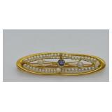 Antique 10k Gold Seed Pearl & Tanzanite Brooch