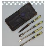 Antique Guilloche Enamel Nail Tool Kit w/ Case
