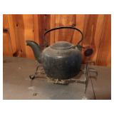 Antique #4 Cast Iron tea pot w/ ornate stand