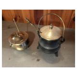 Pair of vintage smelting pots, Brass & Iron