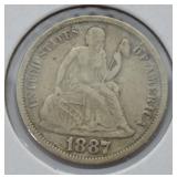 1887 SEATED DIME  XF