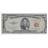 1953 5$ US NOTE RED SEAL   AU