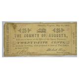 1862 COUNTY OF AGUSTA GA 25 CENT NOTE