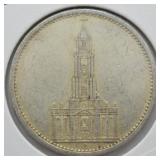 1934 NAZI POSTDAM CHURCH SILVER 5 MARK AU