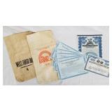 Lot of Vintage Stock Certificates & Bank Bags