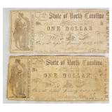2 pcs. 1866 North Carolina Bank Notes
