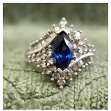 Sterling Silver Blue & White Gemstone Ring