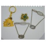 4 pcs. Vintage Tie Tacks, Keychain & Brooch
