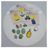 Misc. Vintage Buttons, Jade Pieces, Sterling Ring