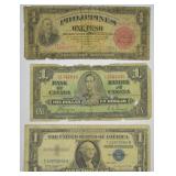 3 pcs. Antique Foreign Paper Money & 1957B US $1