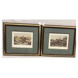 Pair of fox hunter vintage engravings