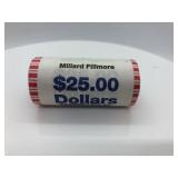 UNC Mint roll of $25 Millard Fillmore Dollars
