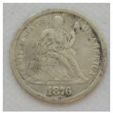 1876 CC Seated LIberty Dime