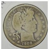1908 D BARBER HALF  VG