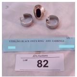 Sterling Silver Black Onyx Ring & Earrings