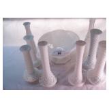 9 pcs. Milk Glass
